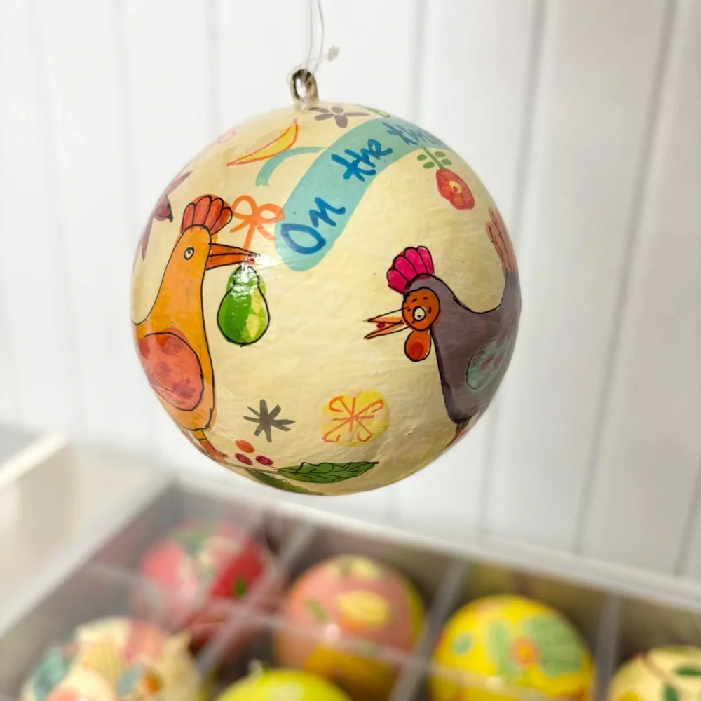 Crate&Barrel Twelve Days of Christmas Ornament Set PAPER MACHE‎ ORNAMENTS